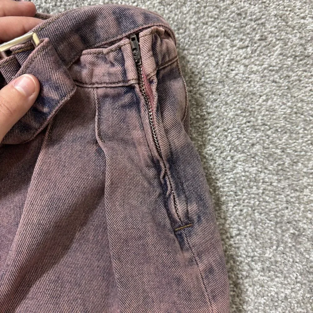 Fashion Nova Skirt Womens XL Pink Denim Pleated Mini Belted Raw Hem Micro Grunge - Picture 3 of 11